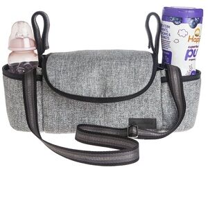Gray Fabric Stroller Organizer with Adjustable Strap